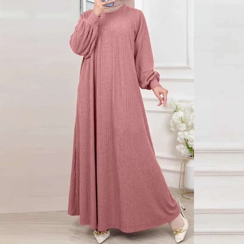 Women's Crew Neck Long Sleeve Solid Color Loose Casual Long Dress