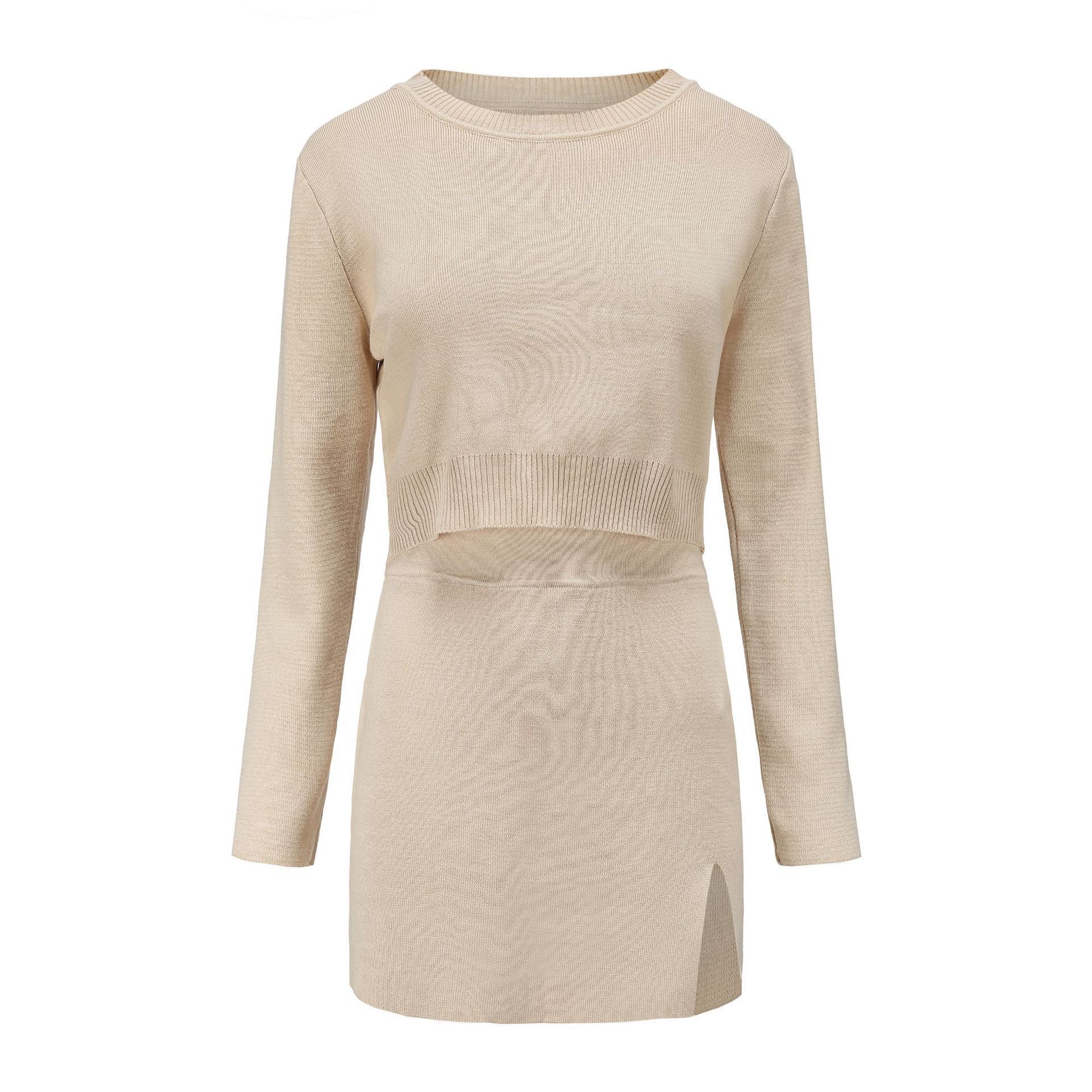 Women's Two-Piece Sweater and Skirt Set Long Sleeve Colorblock