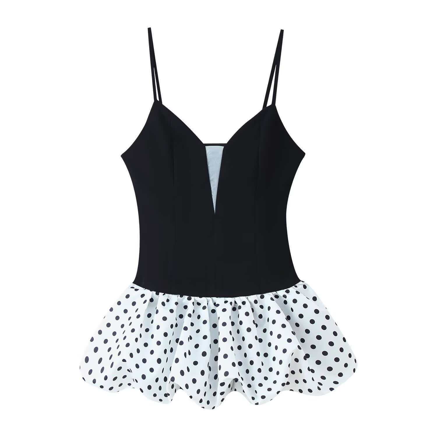Women's Summer V-Neck Sleeveless Polka Dot Spliced Cami Dress
