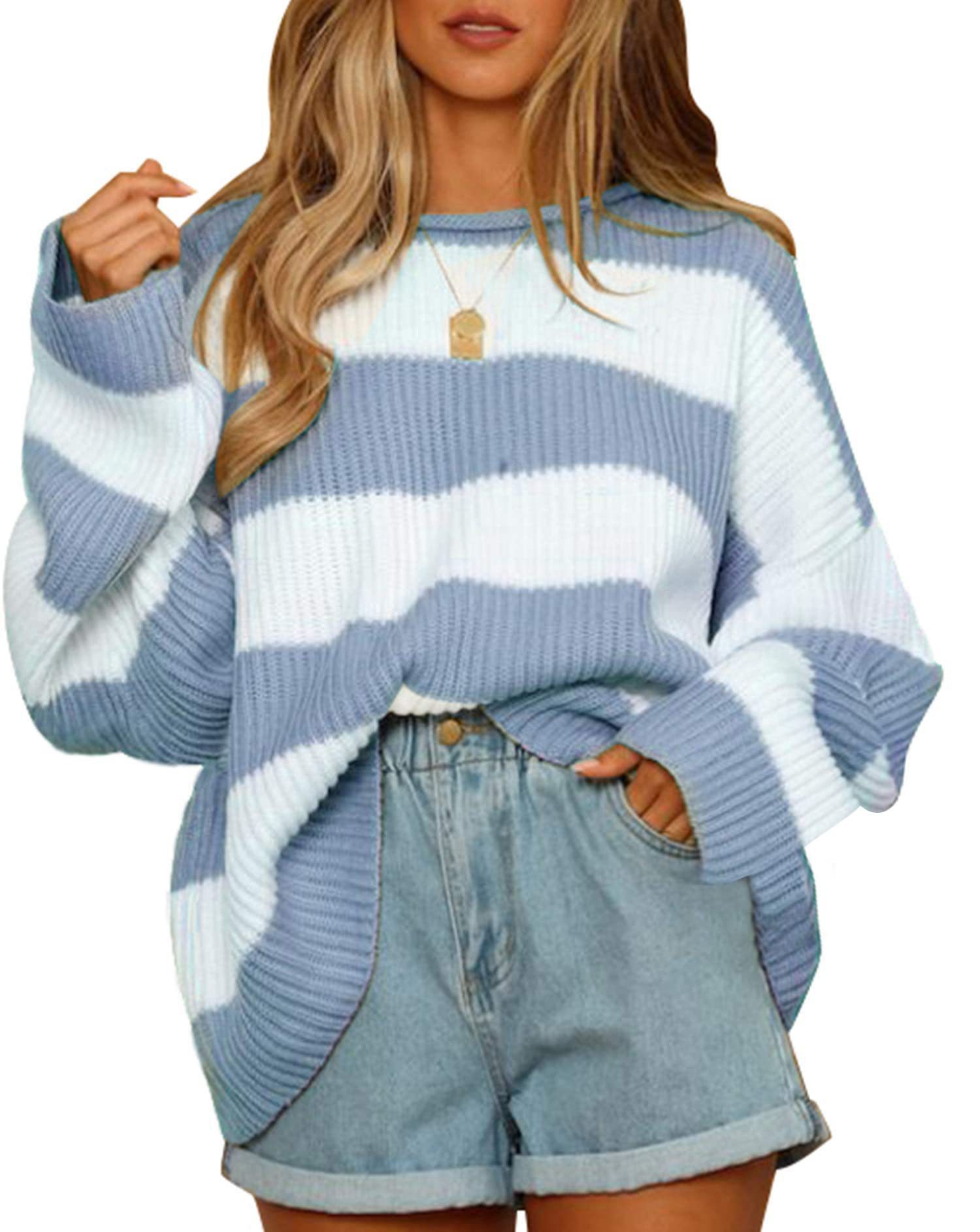 Striped Crewneck Long-Sleeve Knit Sweater