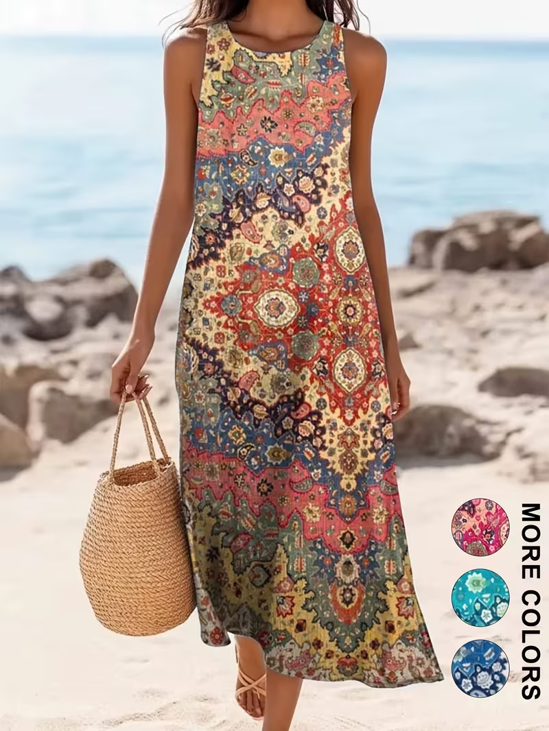 Women's Sleeveless Midi Dress 3D Print Beach Vacation Casual