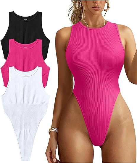 Women's Ribbed Sleeveless Halter Bodysuit Sexy High-Cut
