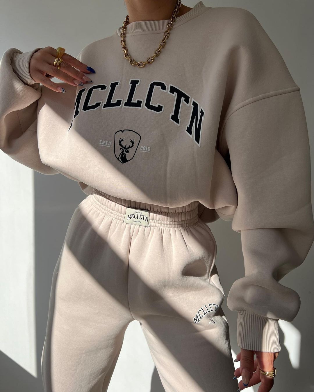 Women's Casual Print Fleece-Lined Sweatshirt and Pants Set
