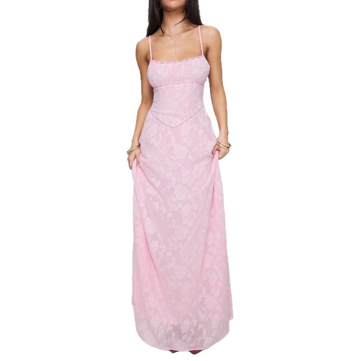 Pink Sweet Slimming Midi Dress Sleeveless A-Line Floral