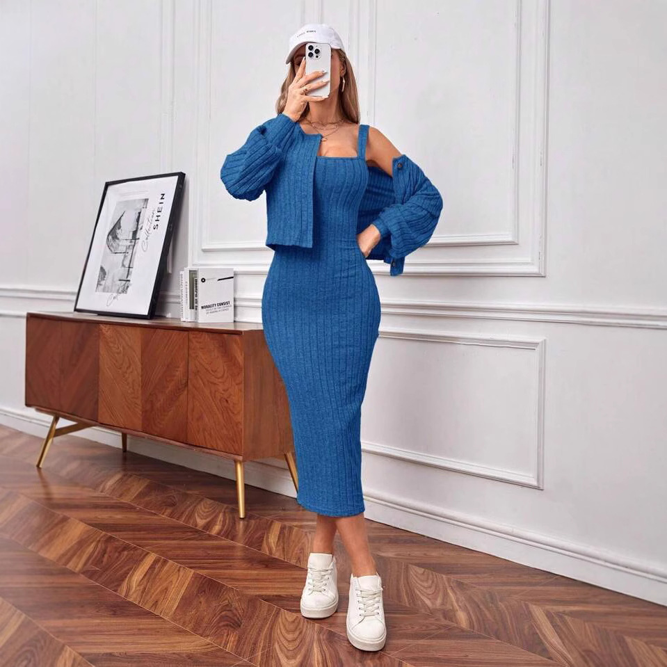 Women's Two-Piece Long Sleeve Bodycon Dress Set