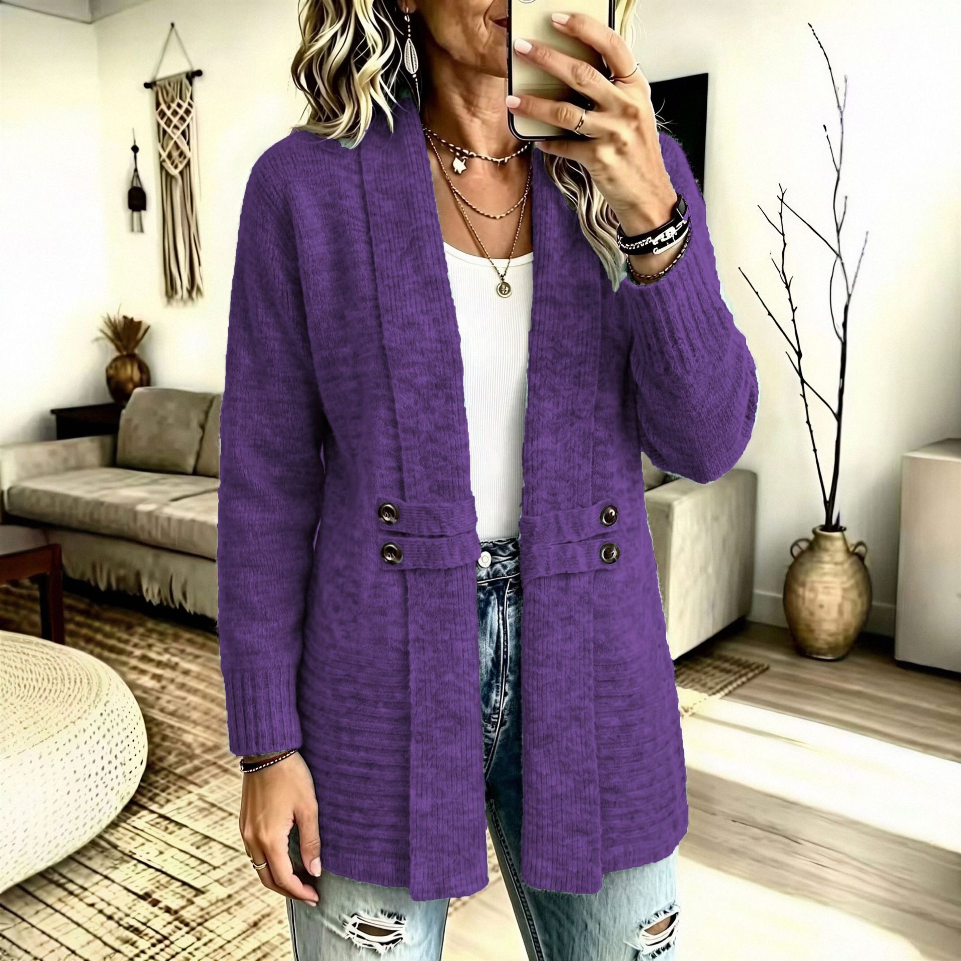 Women's Lazy Style Open Front Cardigan Sweater