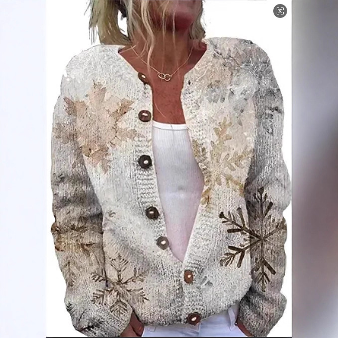 Women's Floral Leopard Snowflake Leaf Print Button Cardigan Sweater