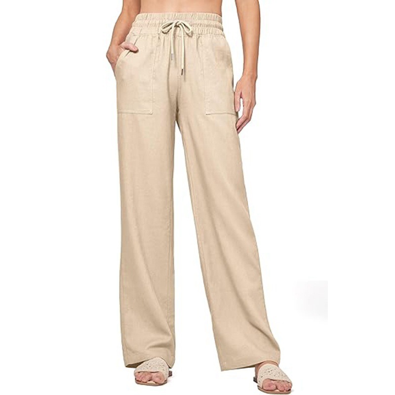 Women's Cotton Linen High Waist Straight Leg Wide Leg Pants
