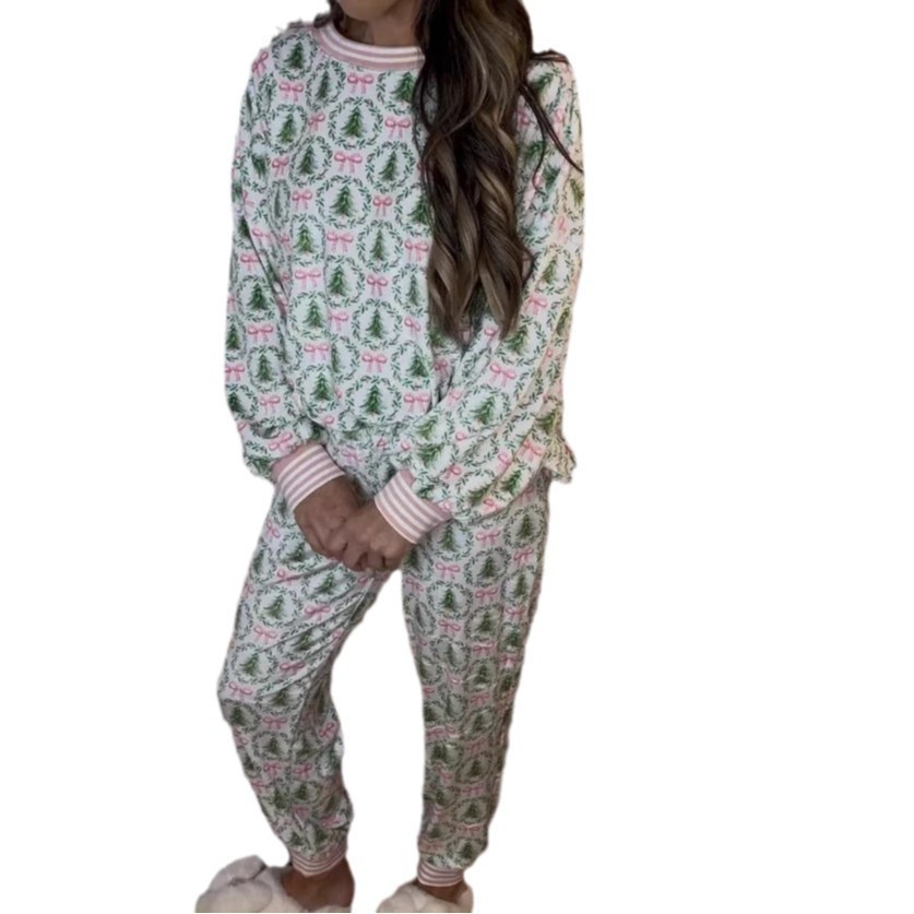 Christmas Print Long Sleeve Pajama Set for Women