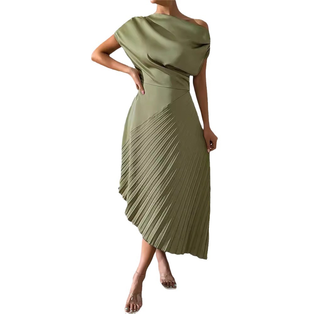 Elegant One-Shoulder Ruched Bodycon Dress with Asymmetrical Hem