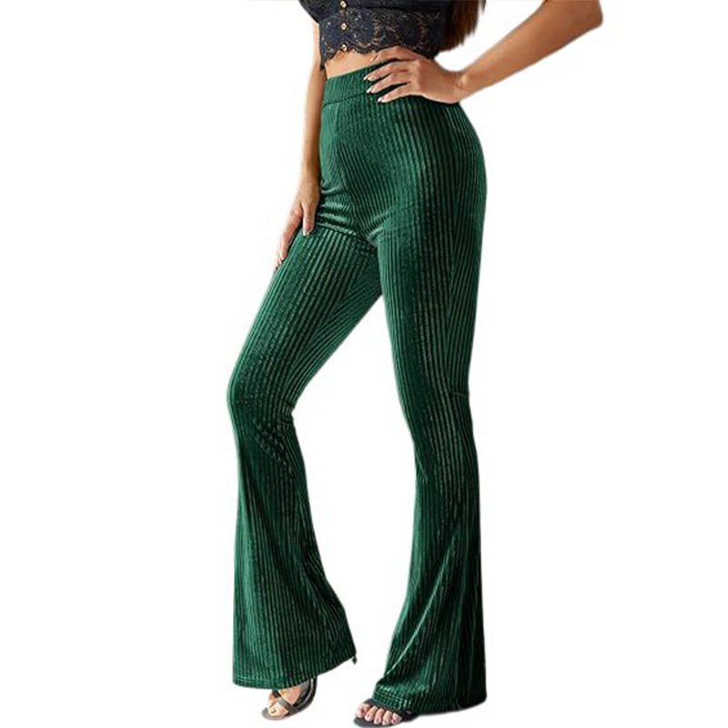 High-Waist Corduroy Flare Pants Solid Casual Women's