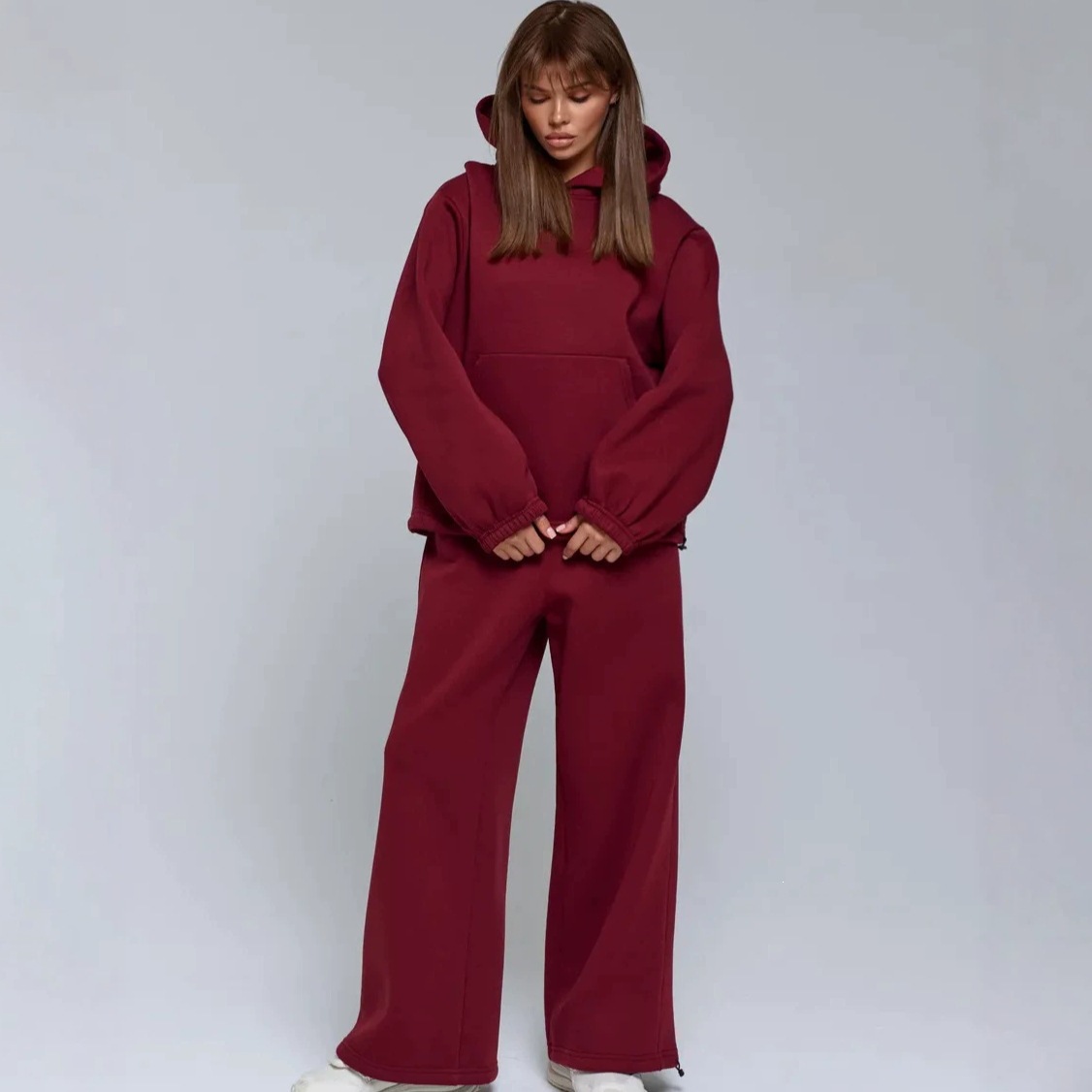 Women's 2-Piece Hooded Sweatsuit Set with Pockets