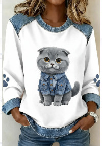Women's Leopard Print Crewneck Sweatshirt Waffle Knit Long Sleeve