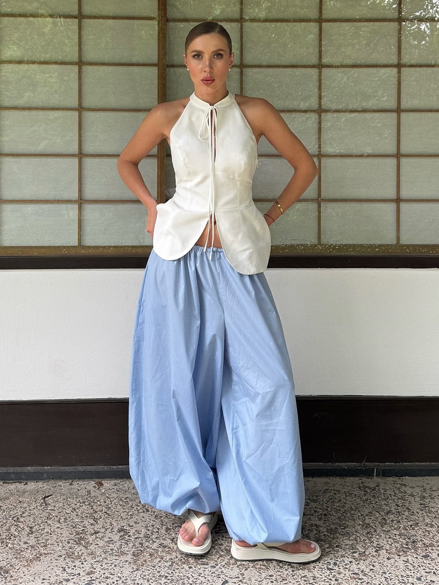 Pure Cotton Lantern Pants Streetwear Loose Wide-Leg Trousers