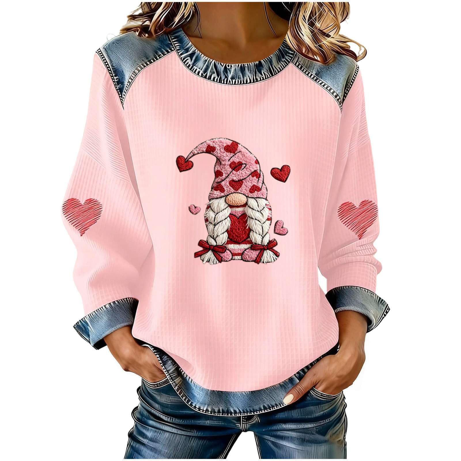 Women's Heart Print Crewneck Sweatshirt