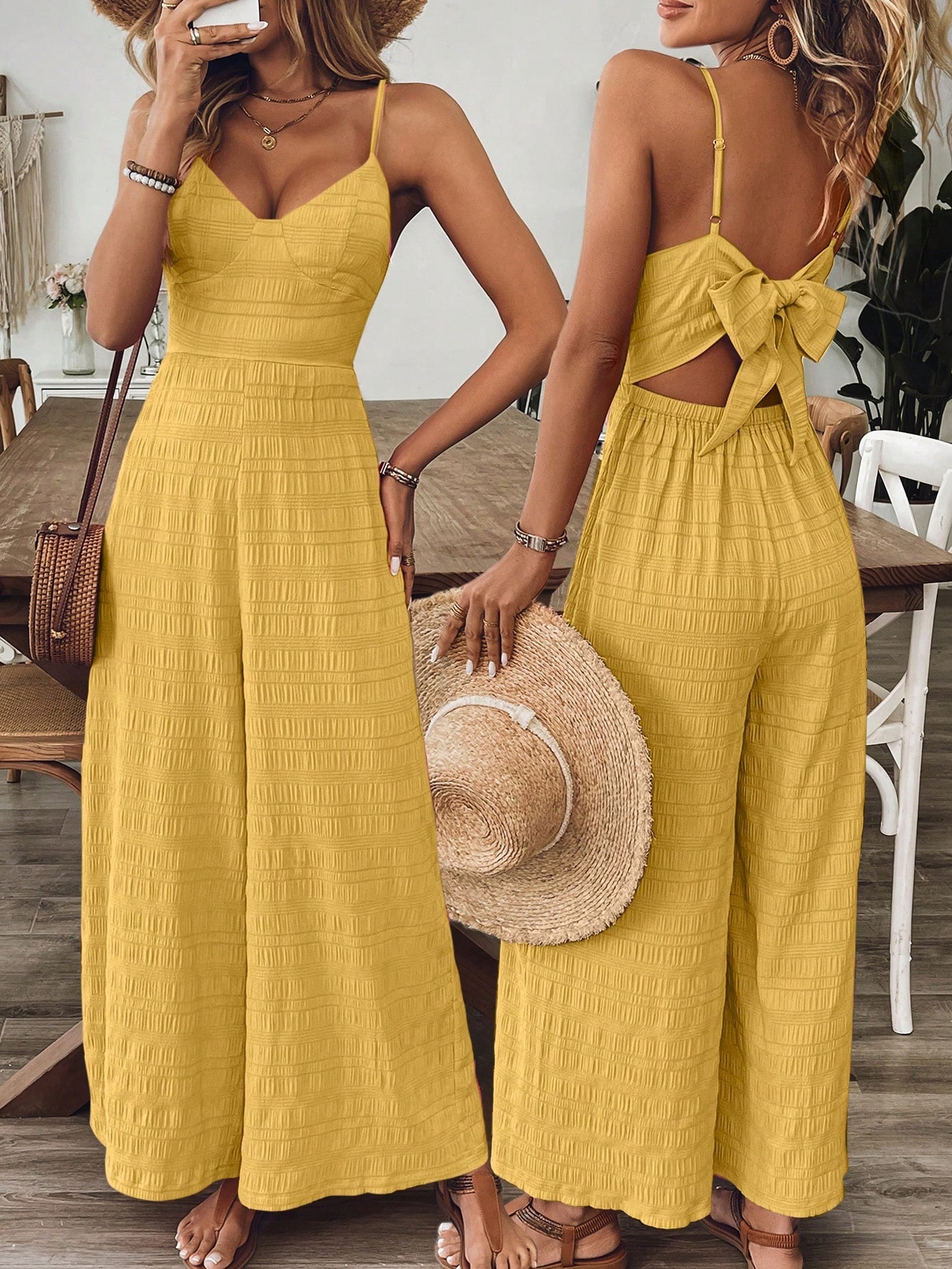 Women's Sleeveless Wide-Leg Jumpsuit with Spaghetti Straps