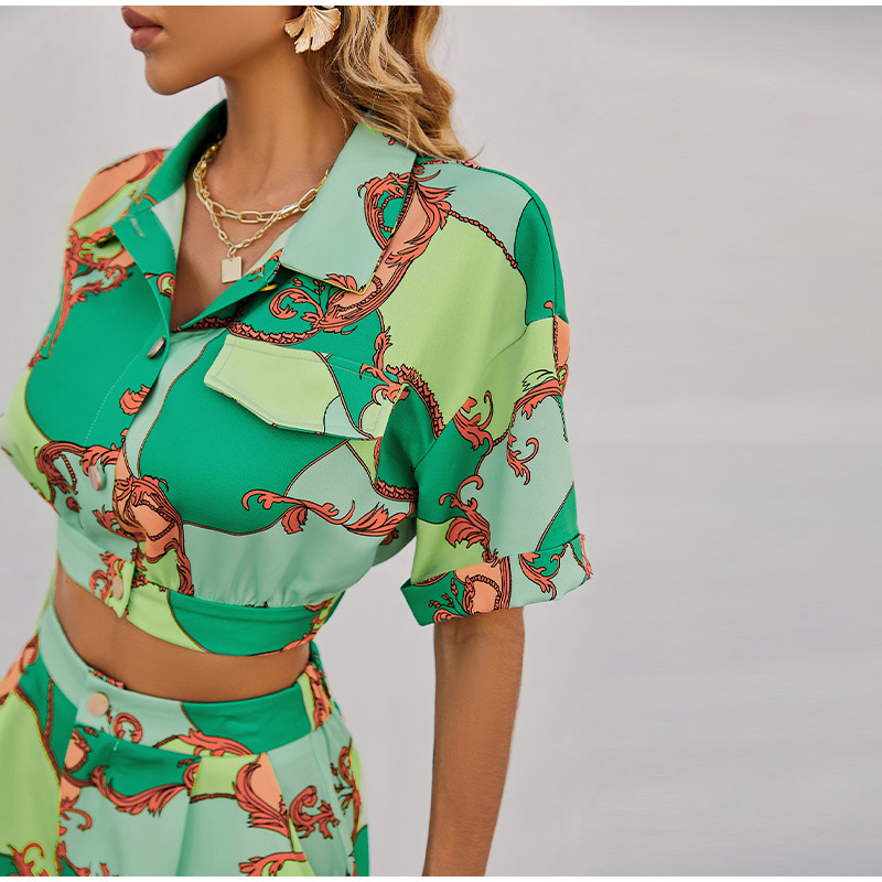 Bohemian Print Shirt and Shorts Two-Piece Set