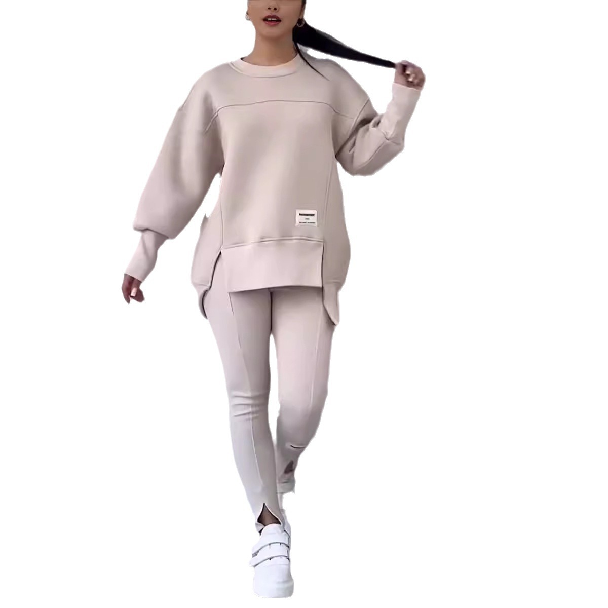 Irregular Long-Sleeve Geometric Print Hoodie and Leggings Set
