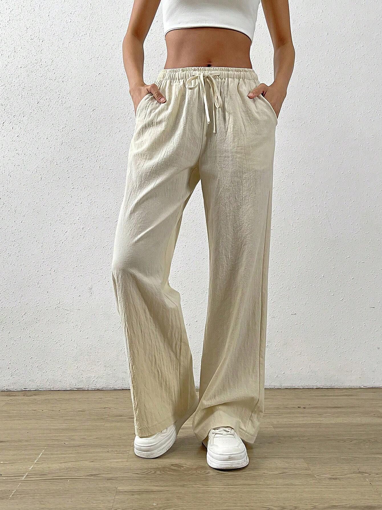 Straight-Leg Wide-Leg Casual Pants Solid Color High-Waist