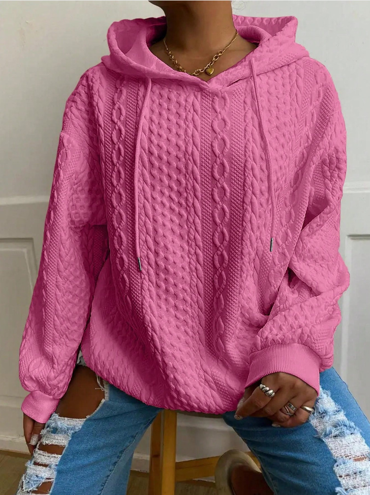 Women's Cable Knit Hooded Pullover Sweatshirt with Pockets