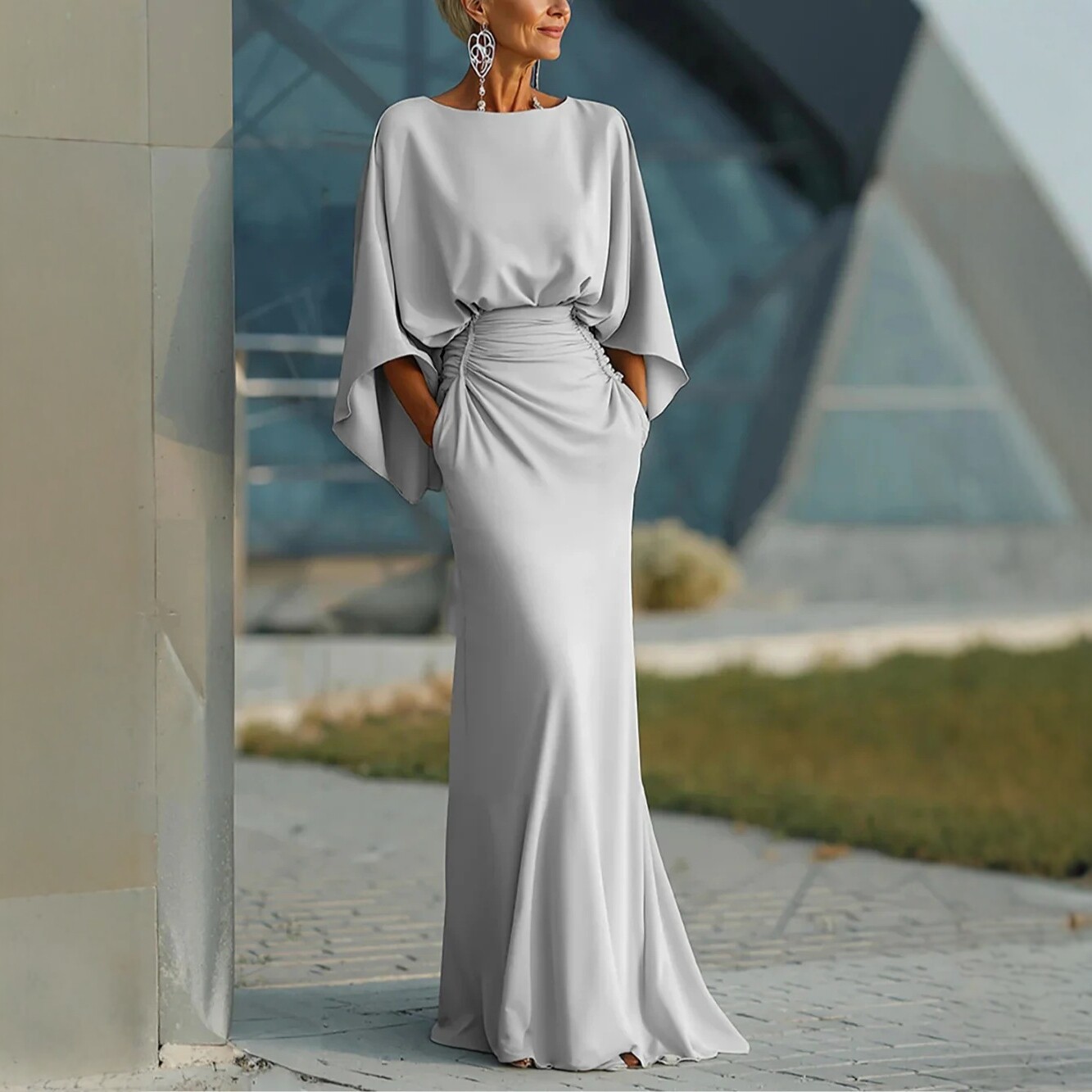 V-Neck Waist-Cinching Ruffle Mermaid Dress