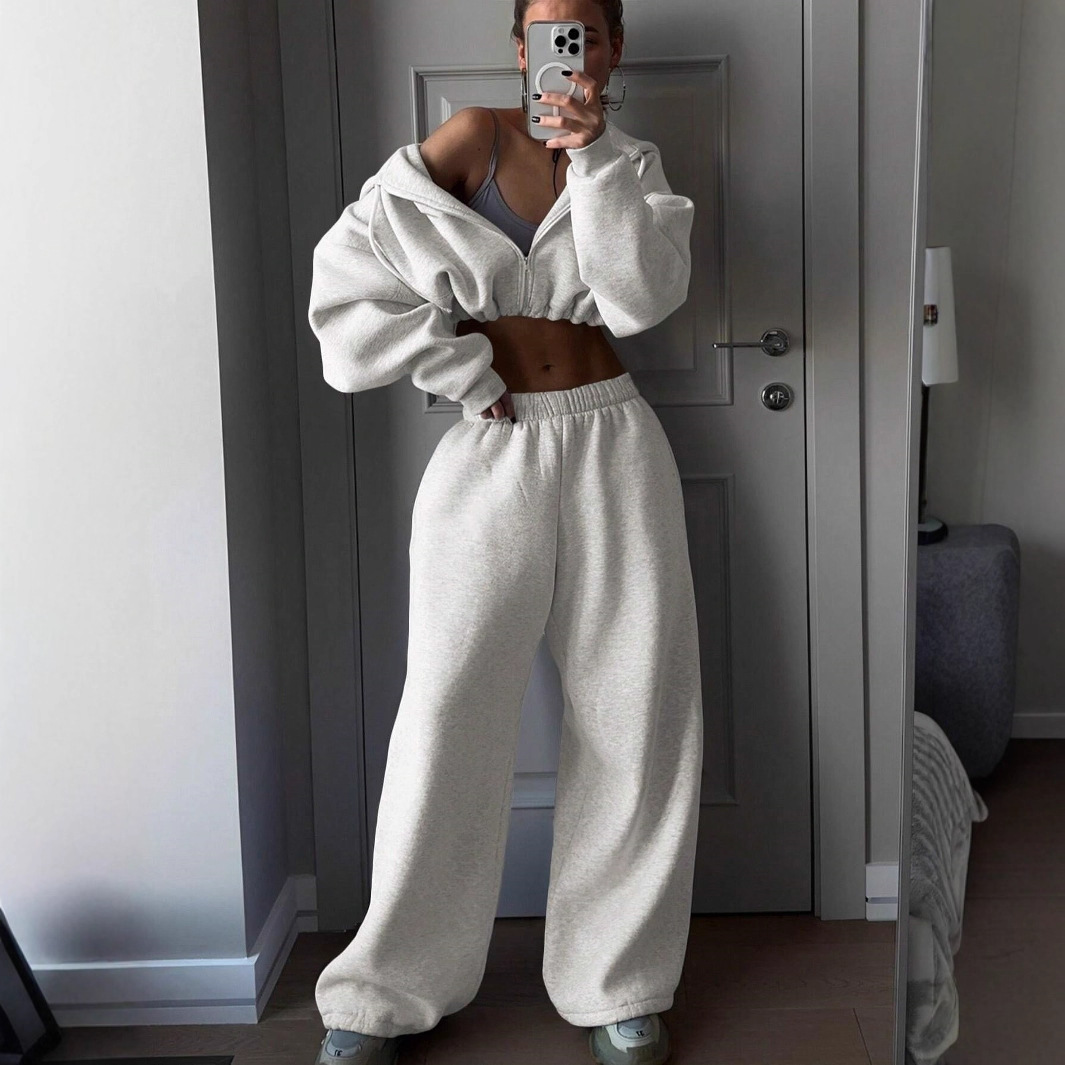 Women's Long Sleeve Zip-Up Sweatsuit Two-Piece Set