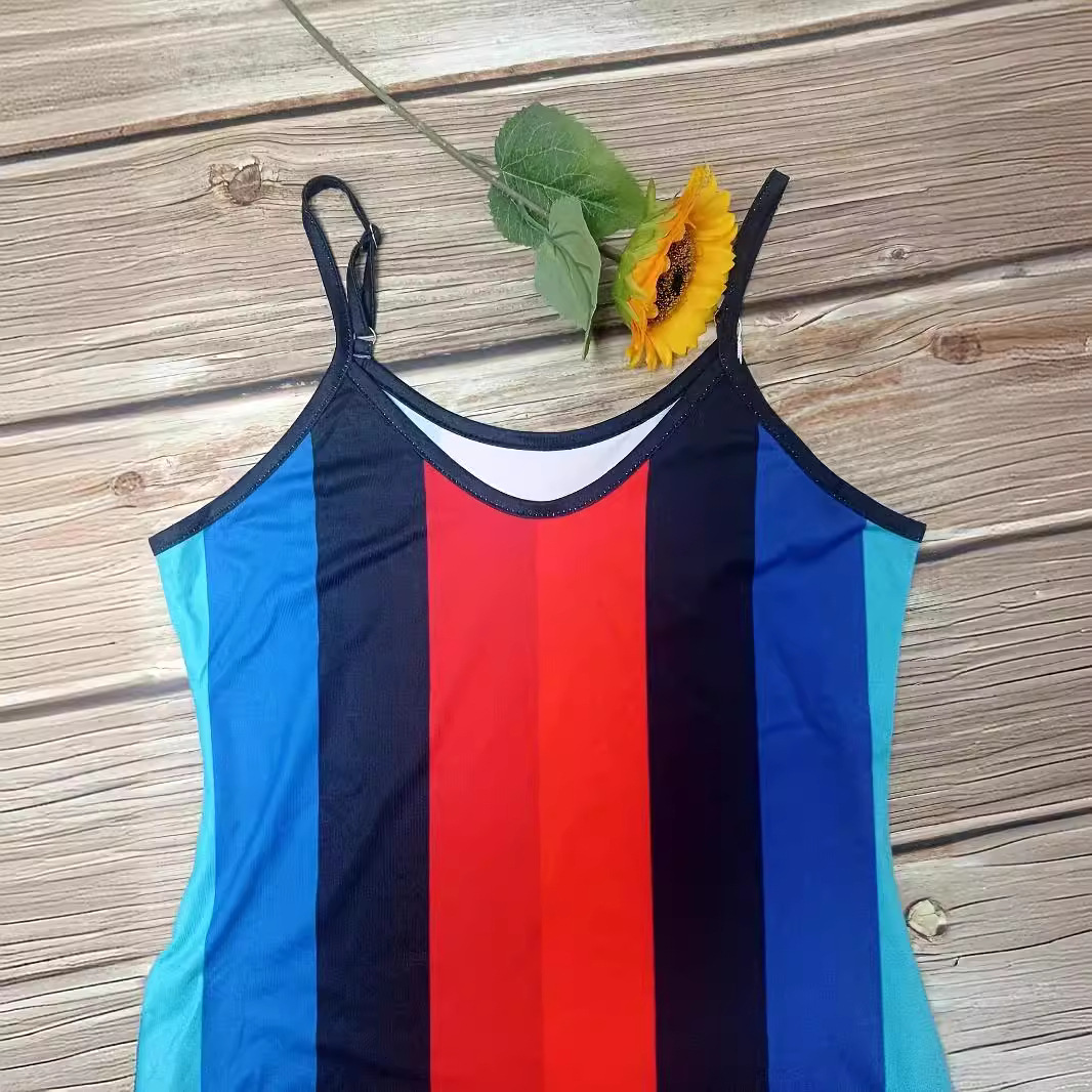 Striped Print Sleeveless Slip Maxi Dress