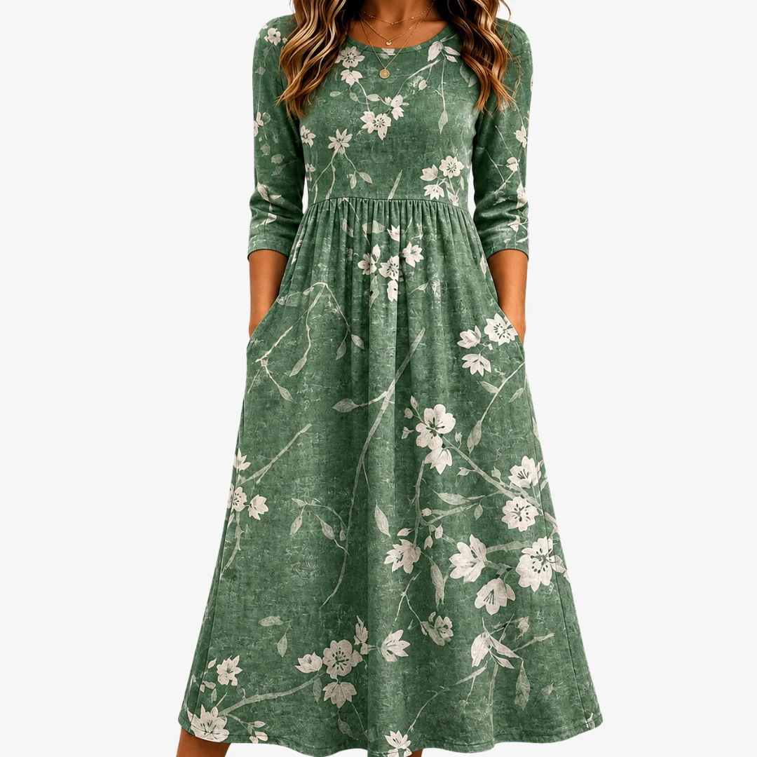 Women's Summer Printed Patchwork French Style Dress Casual A-Line Midi