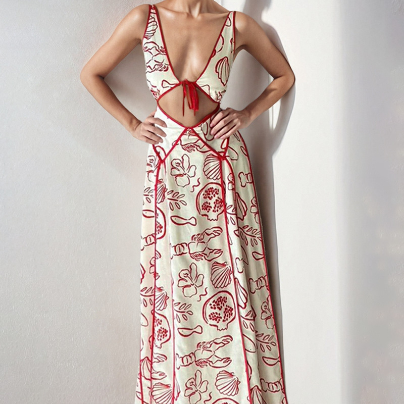 Women's Printed Cutout Waist Sleeveless Cami Dress