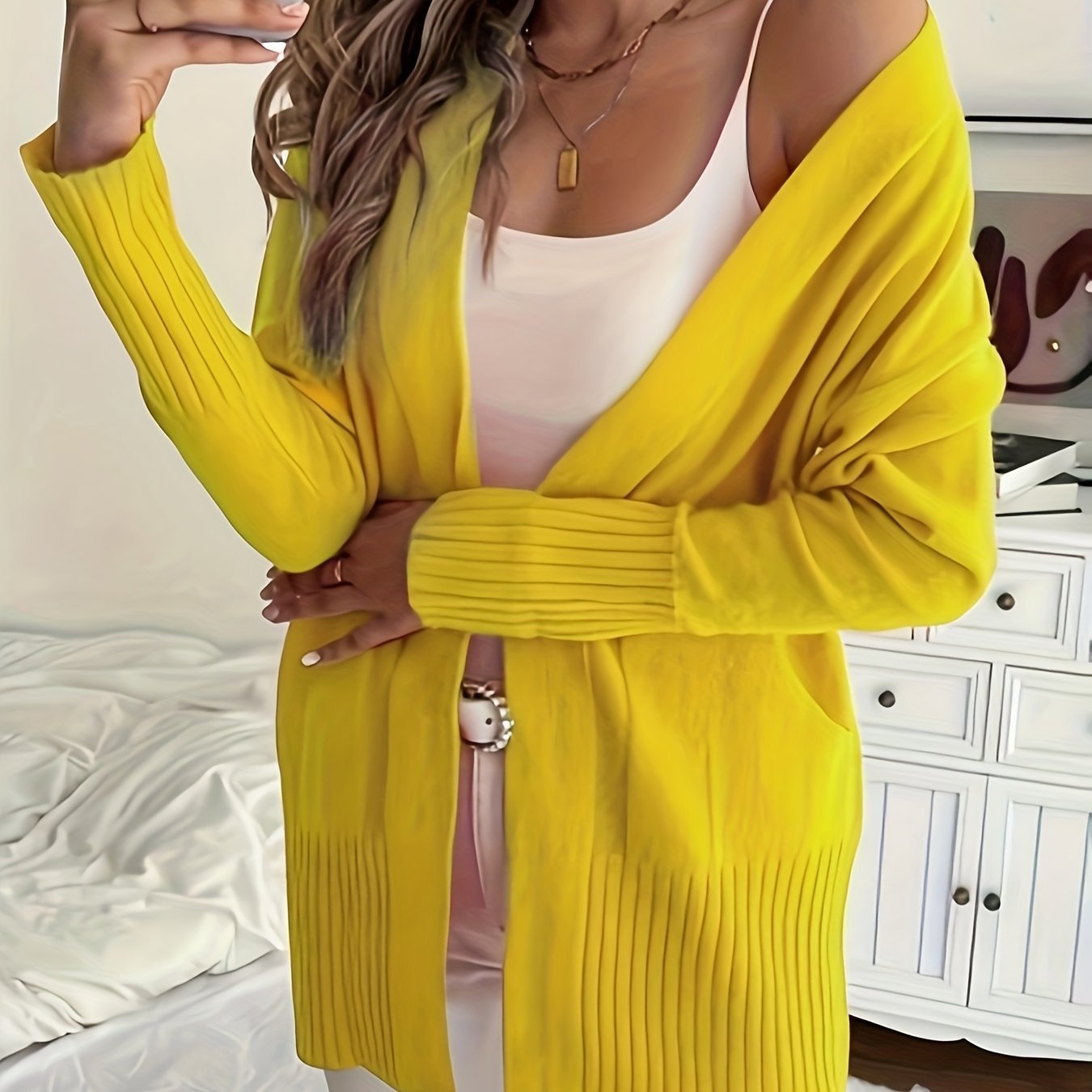 Plus Size Women's Knit Open-Front Cardigan with Pockets