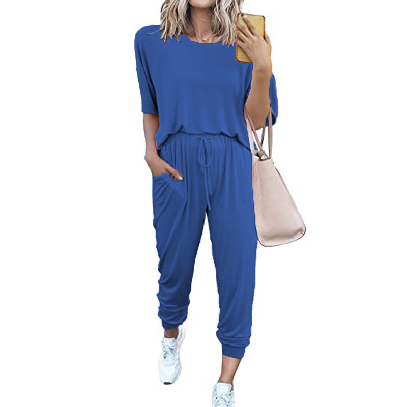 Women's Solid Color Short Sleeve Casual Two-Piece Set