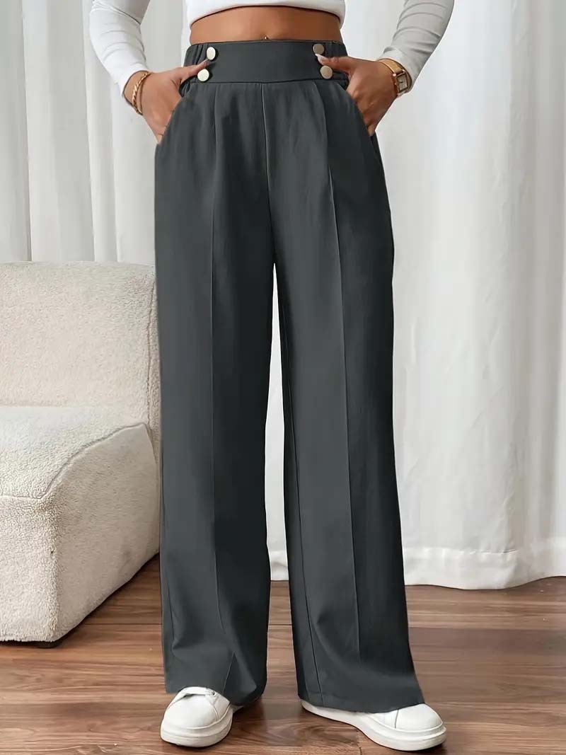 High-Waist Wide-Leg Straight Pants for Women Solid Color