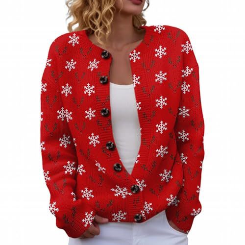 Women's Christmas Snowman Tree Print Button Cardigan
