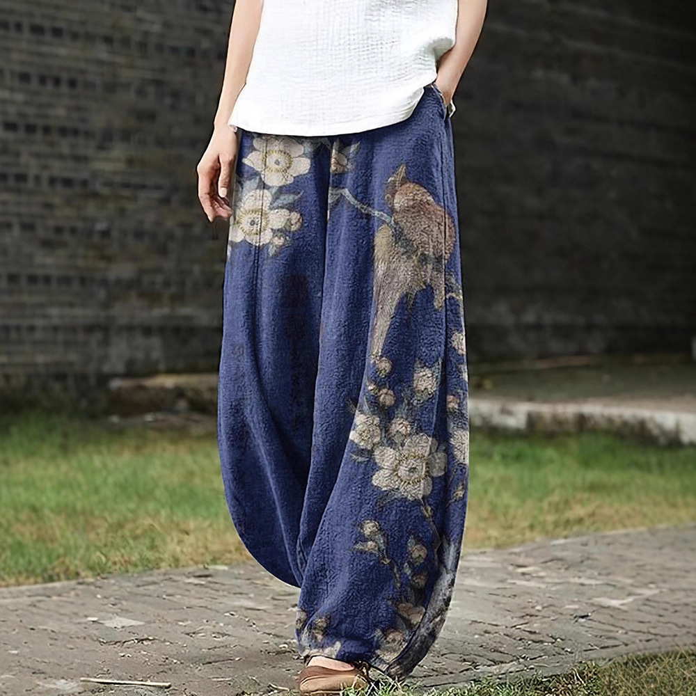 Women's Vintage Floral Print Casual Pants
