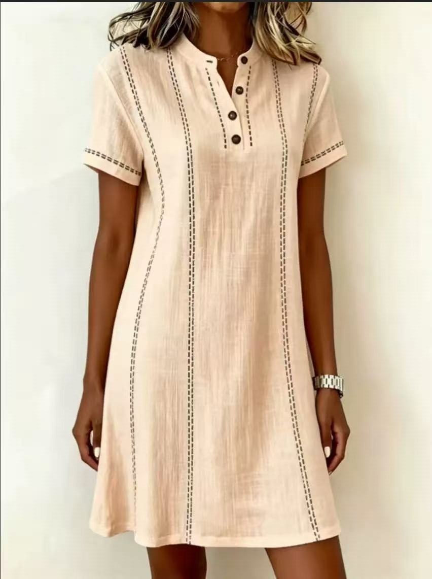 Women's Summer Loose Casual Printed Button Polo Collar Midi Dress