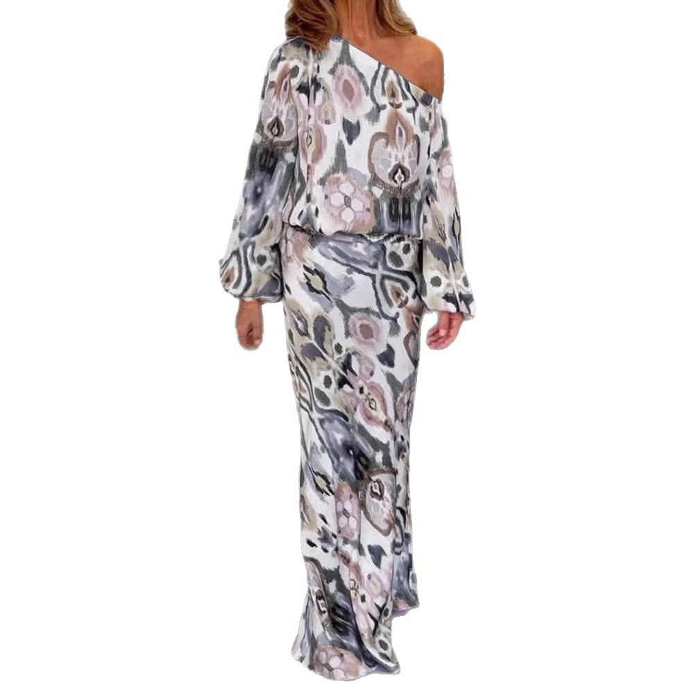 Women's Floral Print Long Sleeve Off-Shoulder Top and Mermaid Maxi Skirt Set
