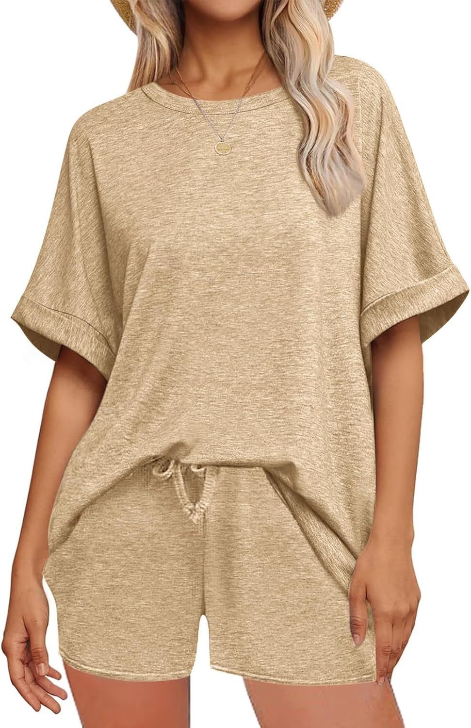 Women's Batwing Sleeve T-Shirt and Drawstring Shorts Set