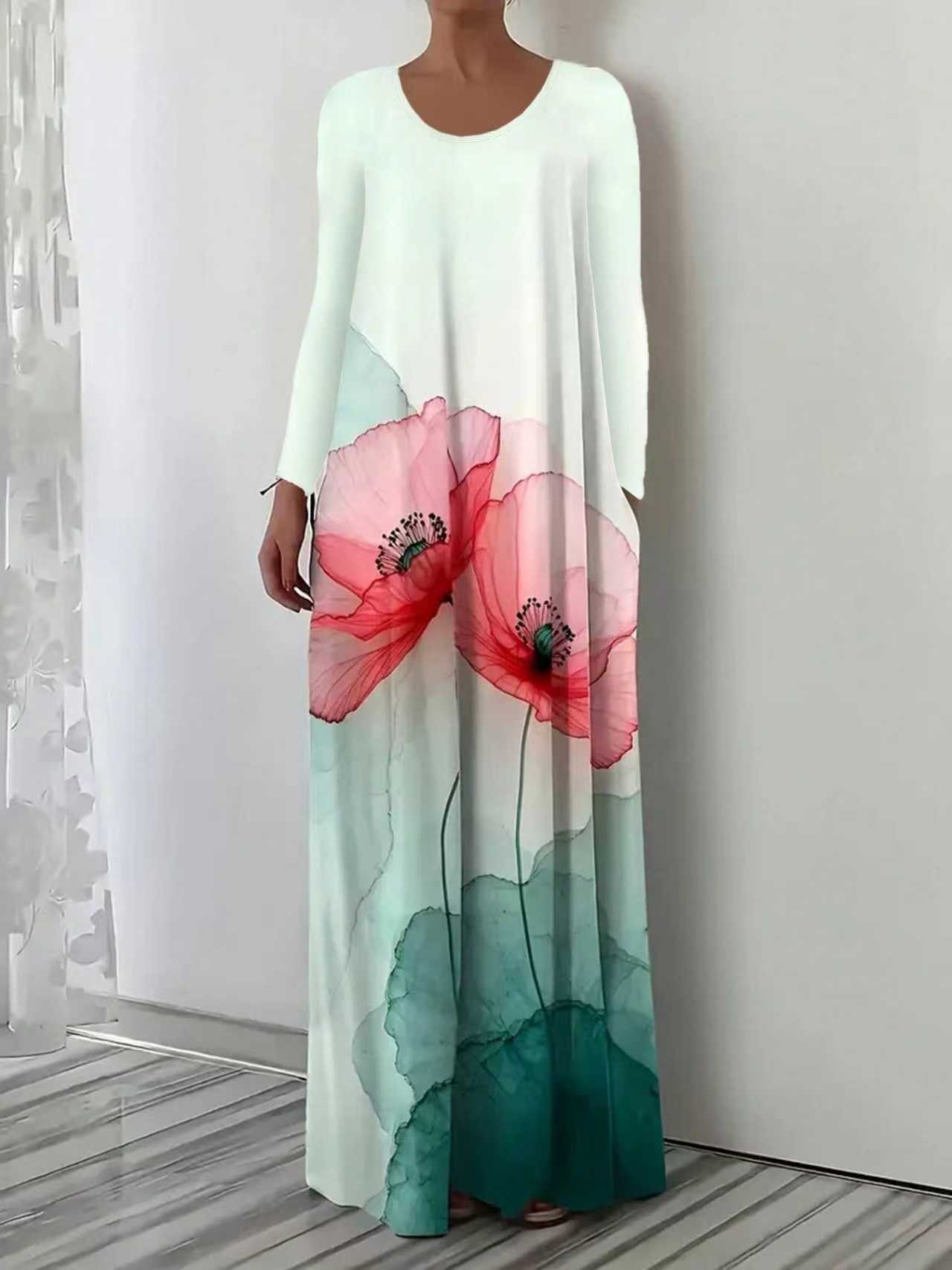 Floral Print Long Sleeve Maxi Dress