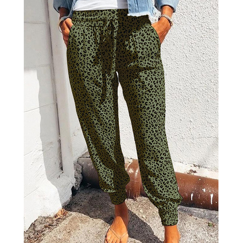 Women's Leopard Print Drawstring Jogger Pants Loose Fit
