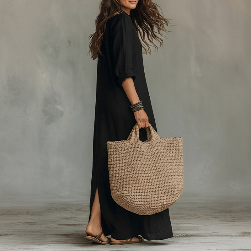 Women's Slim Fit Elegant Solid French Style Long Dress