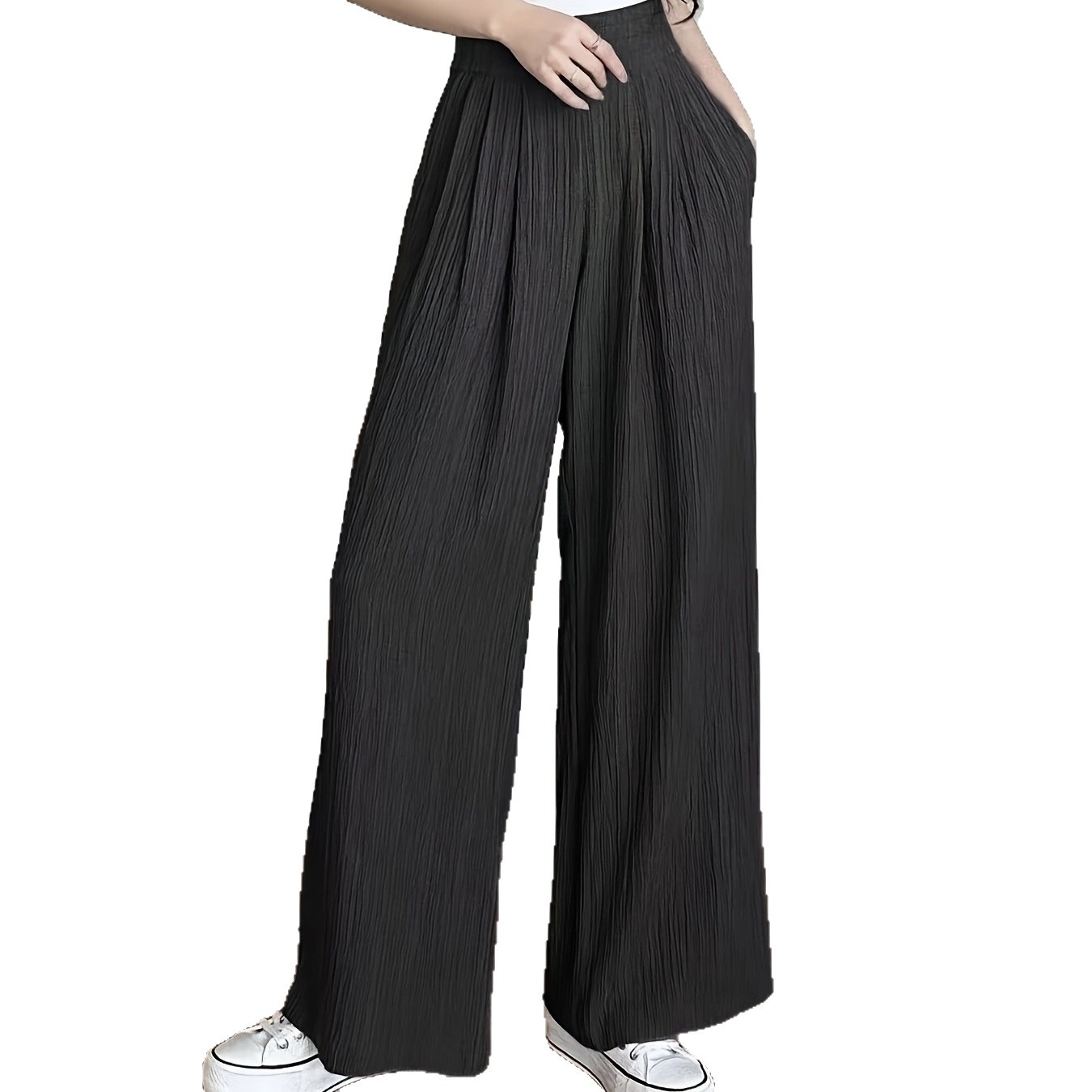 High-Waist Pleated Wide-Leg Ice Silk Pants