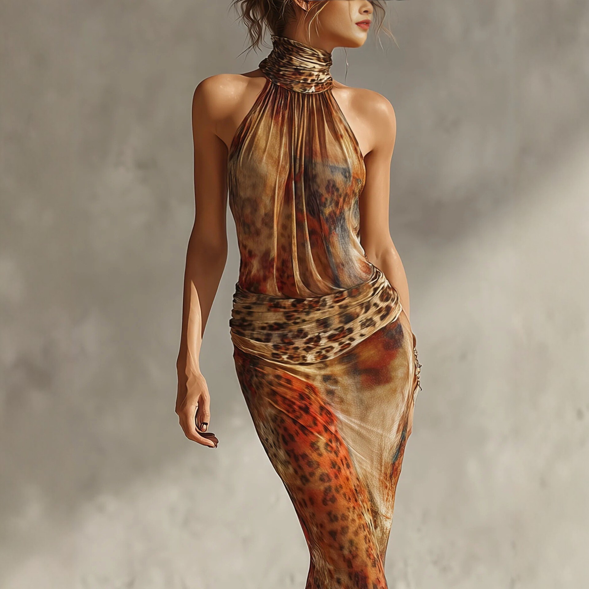 Floral Print Halter Neck Sleeveless Mermaid Maxi Dress