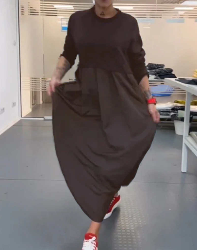 Women's Solid Crewneck Long Sleeve Maxi Dress