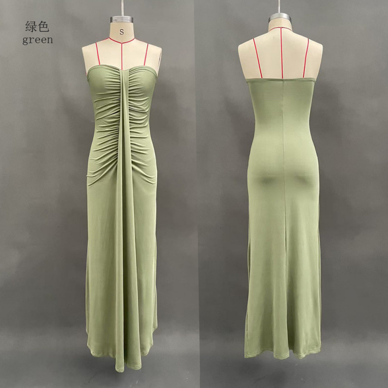 Sexy Ruched Tube Bodycon Long Dress