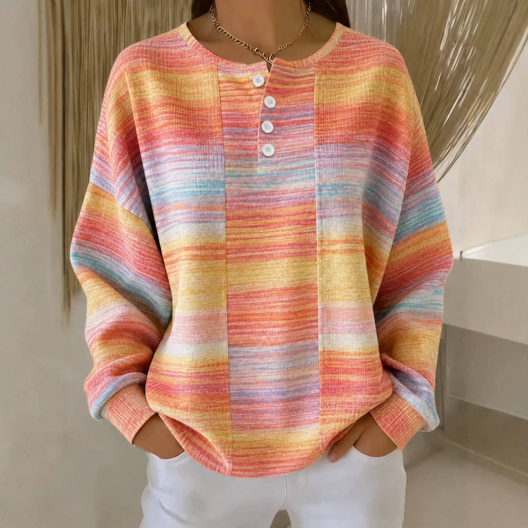 Women's Retro Plaid Print Button Sweatshirt