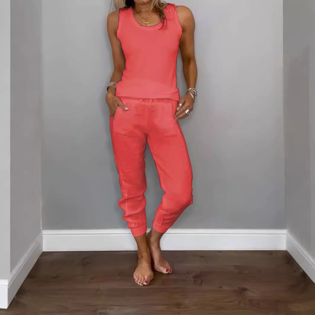 Cotton-Linen Tank Top and Drawstring Pants Set