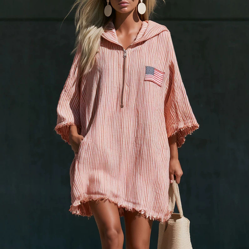 Vintage American Flag Embroidered Hooded Mini Dress