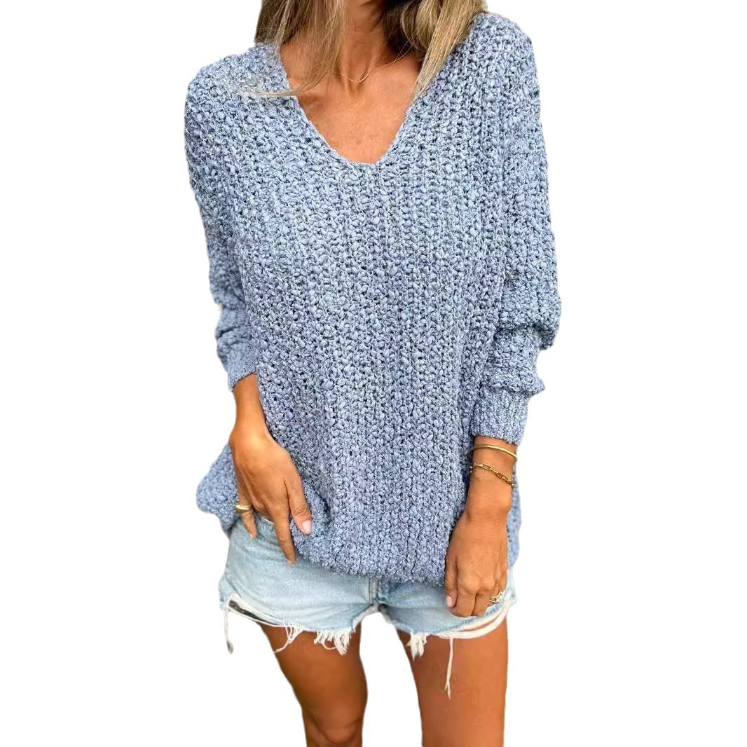 Chunky Knit V-Neck Long-Sleeve Sweater