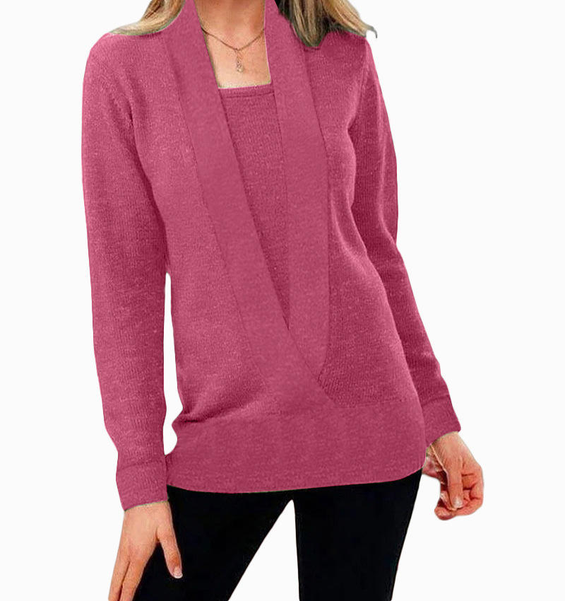Women's Knit Colorblock Deep V-Neck Long Sleeve Sweater Top