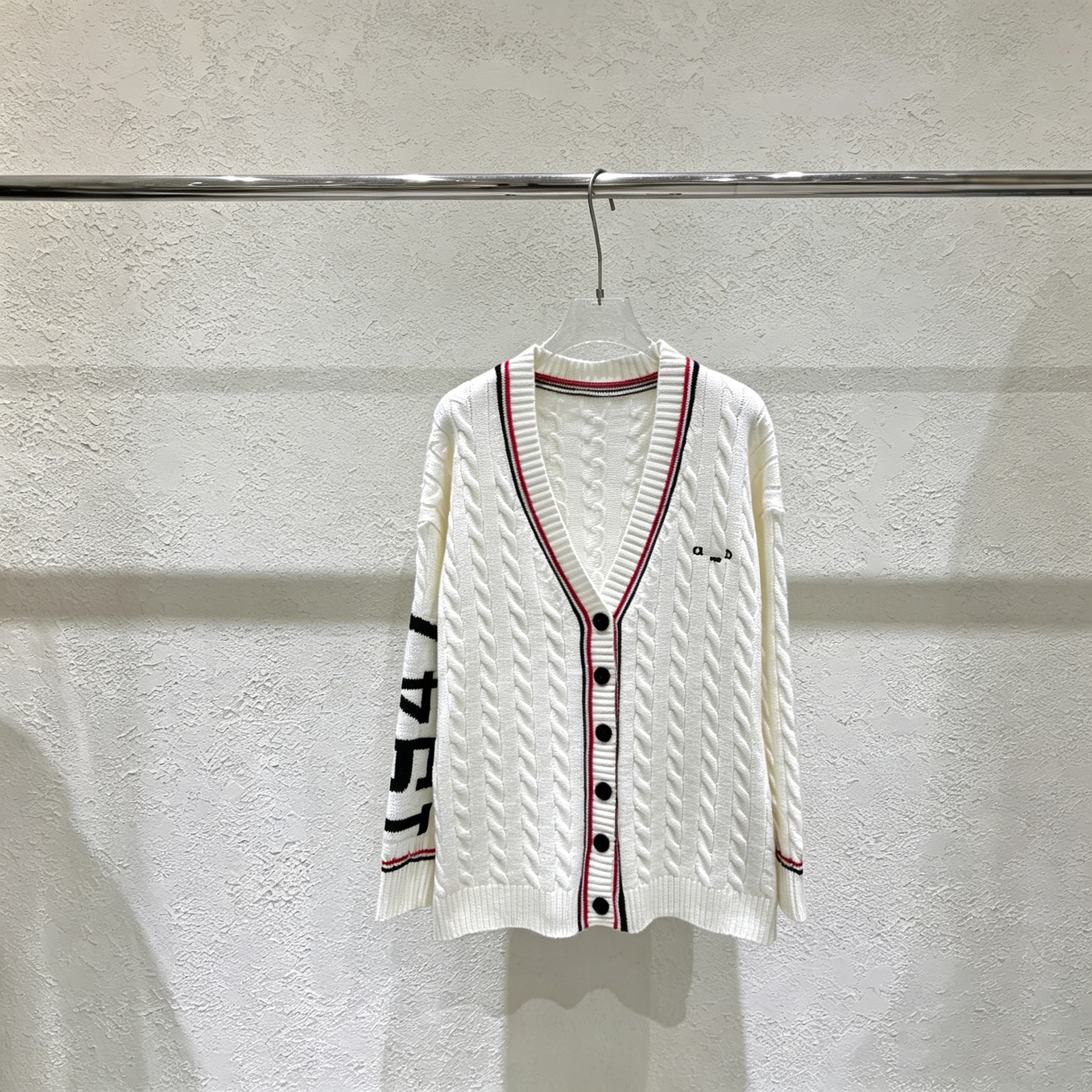 Color-Block V-Neck Knit Cardigan Sweater